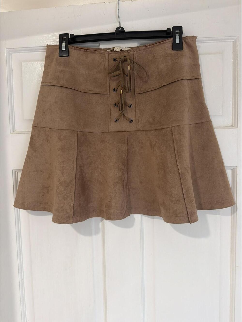 onetheland Brown Suede Lace-Up Mini Skirt Women's Size L NWOT